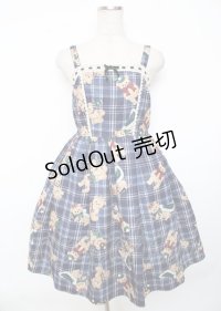 axes femme kawaii / ロイヤルベアーズ柄ジャンスカ  紺 Y-25-10-06-077-AX-OP-SZ-ZI