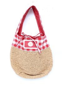 PINK HOUSE / ブロックチェック使いペーパーヤーンバッグ  赤 Y-25-10-06-011-LO-BG-SZ-ZY