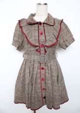 画像1: 【SALE】LIZ LISA / チェックフリルワンピース 0 カーキブラウン Y-25-10-06-089-LO-OP-SZ-ZT204 (1)
