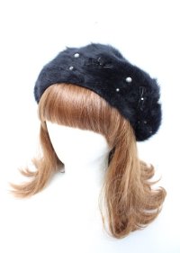 LODISPOTTO / プチリボンシャギーベレー 56-58cm 黒 Y-25-10-06-017-LO-AC-SZ-ZT-K004