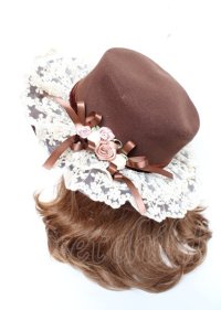 axes femme / 巻きバラレースカンカン帽  茶 Y-25-10-06-020-AX-AC-SZ-ZY