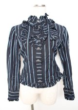 Innocent World / スタンドカラーストライプブラウス  紺 Y-25-10-06-029-IW-BL-SZ-ZY