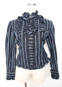 Innocent World / スタンドカラーストライプブラウス  紺 Y-25-10-06-029-IW-BL-SZ-ZY