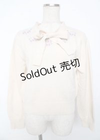 F&A / 刺繍&ボウタイニット F アイボリー Y-25-10-06-030-LO-TO-SZ-ZY