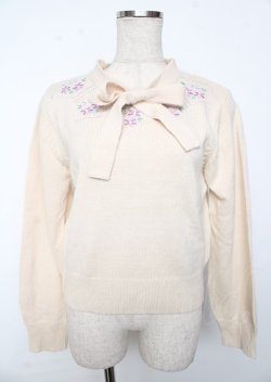 画像1: F&A / 刺繍&ボウタイニット F アイボリー Y-25-10-06-030-LO-TO-SZ-ZY