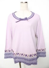 PINK HOUSE / ギンガム×バイオレットレース使いカットソー L ラベンダー Y-25-10-07-001-LO-TO-SZ-ZY