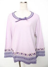 PINK HOUSE / ギンガム×バイオレットレース使いカットソー L ラベンダー Y-25-10-07-001-LO-TO-SZ-ZY