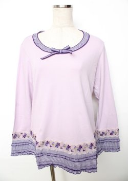 画像1: PINK HOUSE / ギンガム×バイオレットレース使いカットソー L ラベンダー Y-25-10-07-001-LO-TO-SZ-ZY