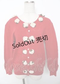 PINK HOUSE / カメリアモチーフニットカーディガン F 赤 Y-25-10-07-037-LO-TO-SZ-ZY