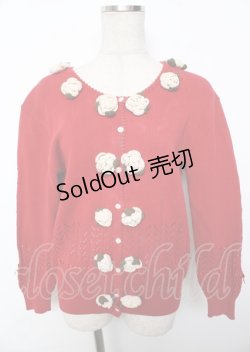 画像1: PINK HOUSE / カメリアモチーフニットカーディガン F 赤 Y-25-10-07-037-LO-TO-SZ-ZY