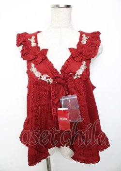 画像1: PINK HOUSE / エターナルローズ刺繍ベスト F 赤 Y-25-10-07-007-LO-TO-SZ-ZY