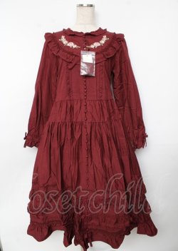 画像1: PINK HOUSE / 小花刺繍入りフリルワンピース F ボルドー Y-25-10-07-055-LO-OP-SZ-ZY
