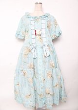 PINK HOUSE / スマイリーマーガレットプリントワンピース F サックス Y-25-10-07-056-LO-OP-SZ-ZY