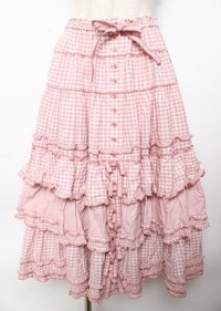 PINK HOUSE / ギンガムチェックパッチワークフリルスカート F ピンク Y-25-10-07-065-LO-SK-SZ-ZY