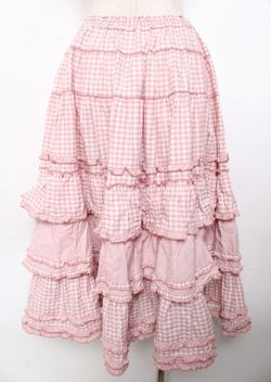 画像2: PINK HOUSE / ギンガムチェックパッチワークフリルスカート F ピンク Y-25-10-07-065-LO-SK-SZ-ZY