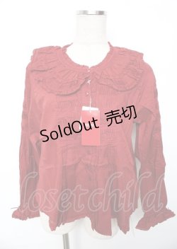 画像1: PINK HOUSE / リボンブローチ付きローンブラウス F 赤 Y-25-10-07-010-LO-BL-SZ-ZY