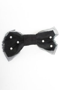 Angelic Pretty / チュールリボンパールバレッタ  黒 Y-25-10-10-005-AP-AC-SZ-ZY