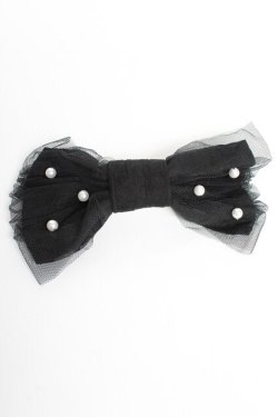 画像1: Angelic Pretty / チュールリボンパールバレッタ  黒 Y-25-10-10-005-AP-AC-SZ-ZY