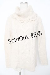 axes femme / 襟レース使いニットタートル M ベージュ Y-25-10-10-077-AX-TO-SZ-ZI