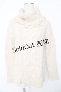 axes femme / 襟レース使いニットタートル M ベージュ Y-25-10-10-077-AX-TO-SZ-ZI
