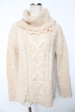 画像1: axes femme / 襟レース使いニットタートル M ベージュ Y-25-10-10-077-AX-TO-SZ-ZY