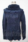 axes femme / 襟レース使いニットタートル M 紺 Y-25-10-10-078-AX-TO-SZ-ZY