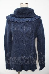 axes femme / 襟レース使いニットタートル M 紺 Y-25-10-10-078-AX-TO-SZ-ZI
