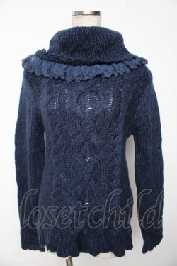 画像1: axes femme / 襟レース使いニットタートル M 紺 Y-25-10-10-078-AX-TO-SZ-ZY