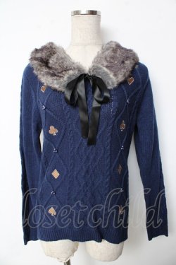 画像1: axes femme / トランプ柄ニットプルオーバー M 紺 Y-25-10-10-079-AX-TO-SZ-ZY