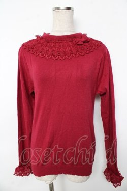 画像1: axes femme kawaii / レーシーフリルニットプル M ワイン Y-25-10-10-080-AX-TO-SZ-ZY