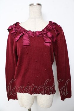 画像1: axes femme / リボンデザインニットプルオーバー M ワイン Y-25-10-10-081-AX-TO-SZ-ZY