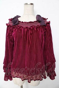 画像1: axes femme / 縦柄ベロアオフショルプルオーバー M ワイン Y-25-10-10-082-AX-TO-SZ-ZY