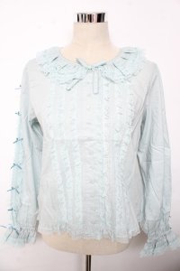 PINK HOUSE / レース&リボン使いローンブラウス F サックス(ミント) Y-25-10-10-110-LO-BL-SZ-ZY