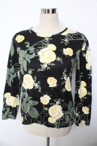 INGEBORG / ローズプリントカットソー F 黒 Y-25-10-10-118-LO-TO-SZ-ZY