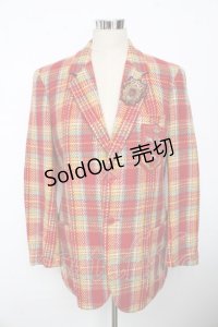 WONDERFUL WORLD / エンブレムチェックジャケット  赤 Y-25-10-10-127-LO-JA-SZ-ZY