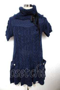 画像1: axes femme / タートルざっくりニットワンピース M 紺 Y-25-10-10-130-AX-OP-SZ-ZY