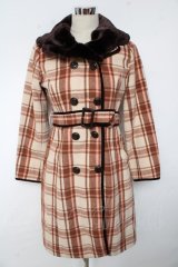 an another angelus / ファーチェックコート  ブラウン Y-25-10-10-150-CA-CO-SZ-ZY