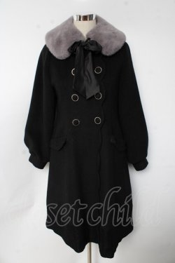 画像1: axes femme POETIQUE / ファーティペ付ロングコート M 黒 Y-25-10-10-154-AX-CO-SZ-ZY