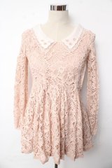 LIZ LISA / 衿花ビジュー総レースワンピース 0 ピンク Y-25-10-10-178-LO-OP-SZ-ZY