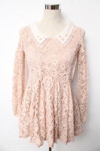 LIZ LISA / 衿花ビジュー総レースワンピース 0 ピンク Y-25-10-10-178-LO-OP-SZ-ZY