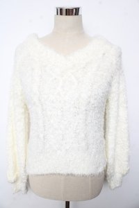 LIZ LISA / Vネックフェザーニット 0 オフ白 Y-25-10-10-199-LO-TO-SZ-ZY