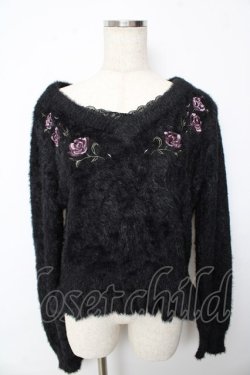 画像1: axes femme / ローズ刺繍フェザーニット  黒 Y-25-10-13-047-AX-TO-SZ-ZY