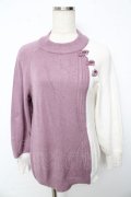 axes femme / チャイナ釦バイカラーニット  ラベンダー×白 Y-25-10-13-048-AX-TO-SZ-ZY