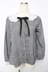 Ank Rouge / フリルカラーギンガムブラウス M 黒 Y-25-10-13-053-CA-BL-SZ-ZY