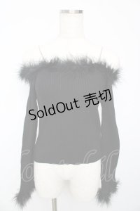 michellMacaron / フェザーオフショルニットトップス F 黒 Y-25-10-13-062-LO-TO-SZ-ZY