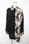 Deorart / パターン柄オーバーサイズワイドシャツ L ブラック×ブラック Y-25-10-13-076-PU-BL-SZ-ZY