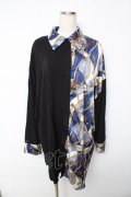 Deorart / パターン柄オーバーサイズワイドシャツ L ブラック×ブルー Y-25-10-13-077-PU-BL-SZ-ZY