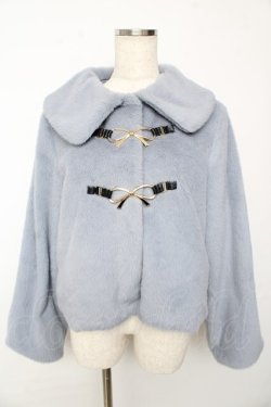 画像1: axes femme POETIQUE / リボン金具ファーコート  ブルーグレー Y-25-10-13-091-AX-CO-AS-ZY