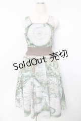 axes femme Nostalgic / ヴィンテージマップ柄ワンピース F ブルー Y-25-10-13-095-LO-OP-SZ-ZI