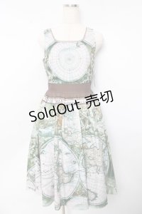 axes femme Nostalgic / ヴィンテージマップ柄ワンピース F ブルー Y-25-10-13-095-LO-OP-SZ-ZI